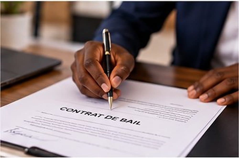 Une main signe au stylo un contrat de bail